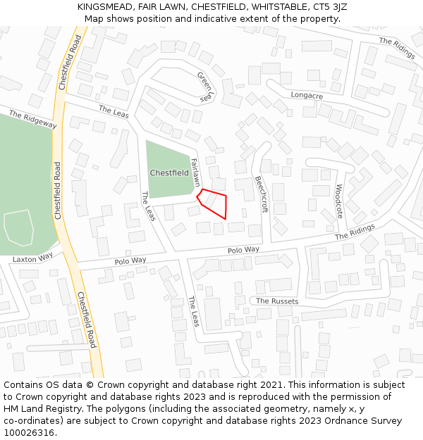 KINGSMEAD, FAIR LAWN, CHESTFIELD, WHITSTABLE, CT5 3JZ: Location map and indicative extent of plot