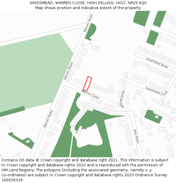 KINGSMEAD, WARREN CLOSE, HIGH KELLING, HOLT, NR25 6QX: Location map and indicative extent of plot