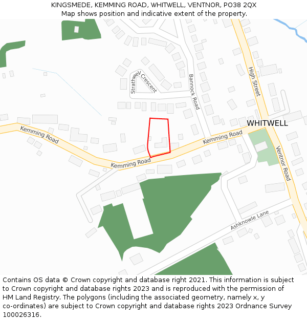KINGSMEDE, KEMMING ROAD, WHITWELL, VENTNOR, PO38 2QX: Location map and indicative extent of plot