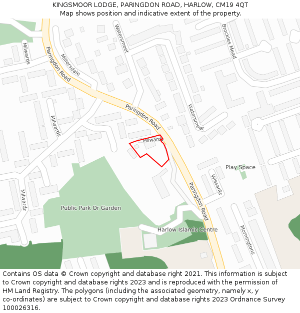 KINGSMOOR LODGE, PARINGDON ROAD, HARLOW, CM19 4QT: Location map and indicative extent of plot