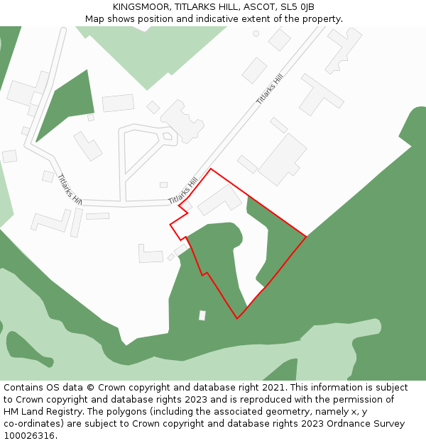 KINGSMOOR, TITLARKS HILL, ASCOT, SL5 0JB: Location map and indicative extent of plot