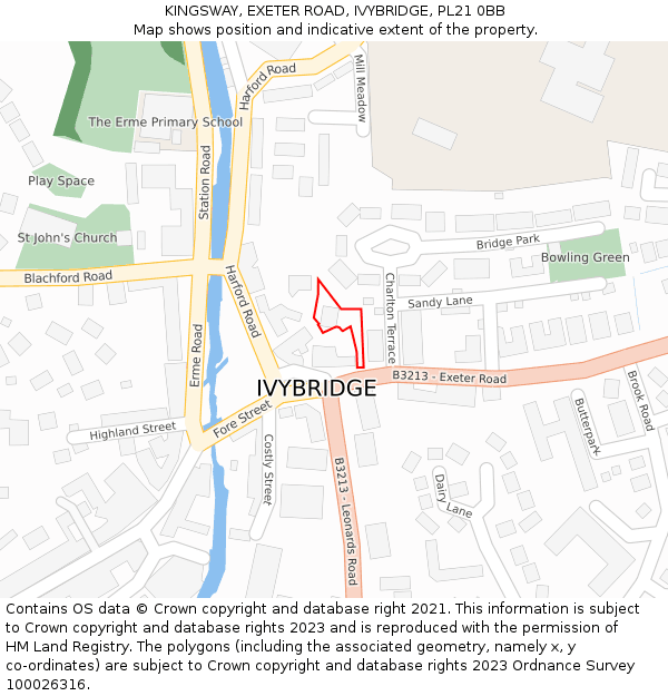 KINGSWAY, EXETER ROAD, IVYBRIDGE, PL21 0BB: Location map and indicative extent of plot