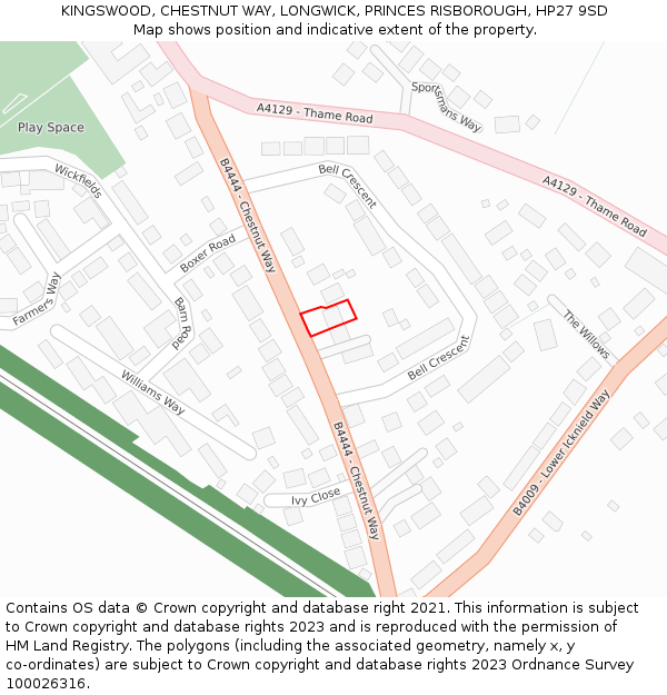 KINGSWOOD, CHESTNUT WAY, LONGWICK, PRINCES RISBOROUGH, HP27 9SD: Location map and indicative extent of plot