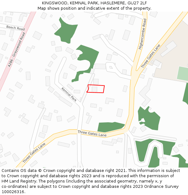 KINGSWOOD, KEMNAL PARK, HASLEMERE, GU27 2LF: Location map and indicative extent of plot