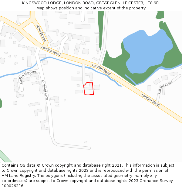 KINGSWOOD LODGE, LONDON ROAD, GREAT GLEN, LEICESTER, LE8 9FL: Location map and indicative extent of plot