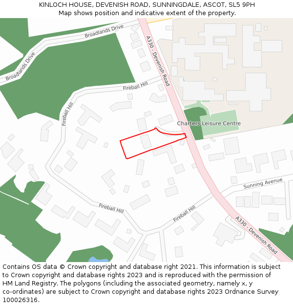 KINLOCH HOUSE, DEVENISH ROAD, SUNNINGDALE, ASCOT, SL5 9PH: Location map and indicative extent of plot