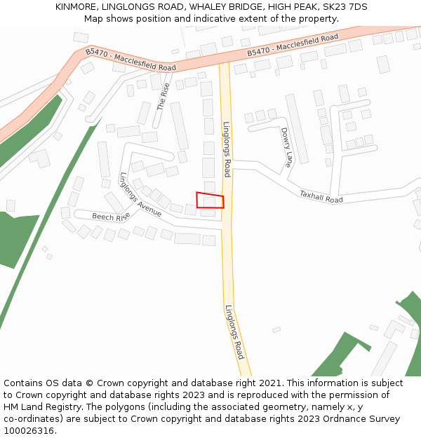 KINMORE, LINGLONGS ROAD, WHALEY BRIDGE, HIGH PEAK, SK23 7DS: Location map and indicative extent of plot