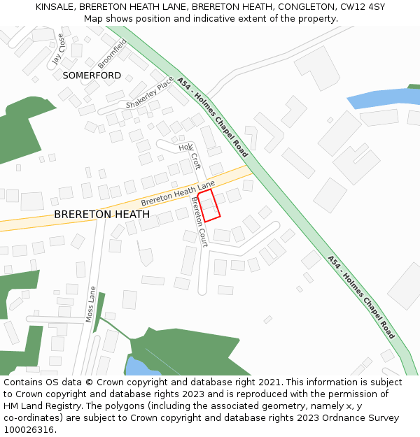 KINSALE, BRERETON HEATH LANE, BRERETON HEATH, CONGLETON, CW12 4SY: Location map and indicative extent of plot