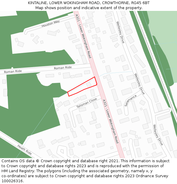 KINTALINE, LOWER WOKINGHAM ROAD, CROWTHORNE, RG45 6BT: Location map and indicative extent of plot