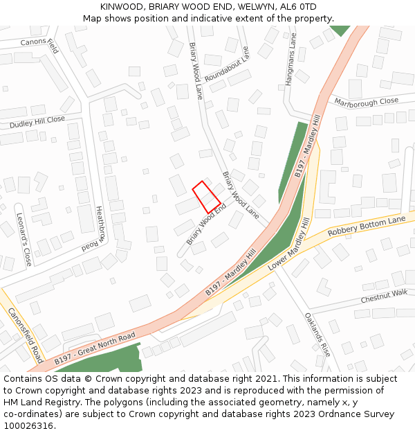 KINWOOD, BRIARY WOOD END, WELWYN, AL6 0TD: Location map and indicative extent of plot