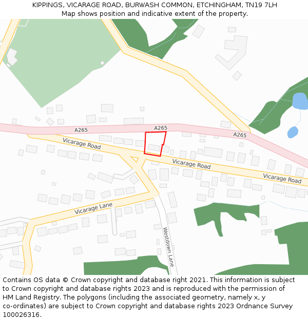 KIPPINGS, VICARAGE ROAD, BURWASH COMMON, ETCHINGHAM, TN19 7LH: Location map and indicative extent of plot