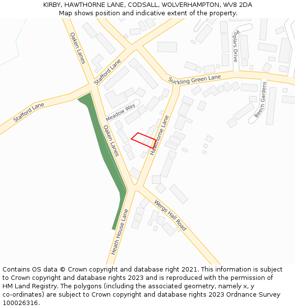 KIRBY, HAWTHORNE LANE, CODSALL, WOLVERHAMPTON, WV8 2DA: Location map and indicative extent of plot