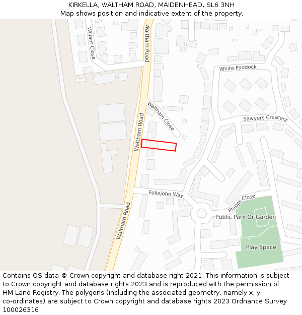 KIRKELLA, WALTHAM ROAD, MAIDENHEAD, SL6 3NH: Location map and indicative extent of plot