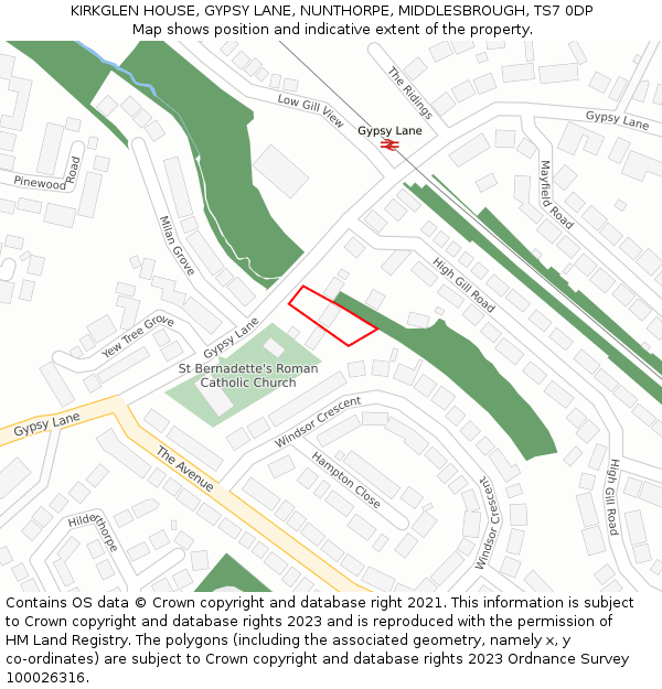 KIRKGLEN HOUSE, GYPSY LANE, NUNTHORPE, MIDDLESBROUGH, TS7 0DP: Location map and indicative extent of plot