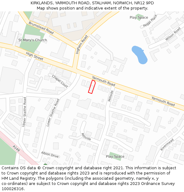 KIRKLANDS, YARMOUTH ROAD, STALHAM, NORWICH, NR12 9PD: Location map and indicative extent of plot