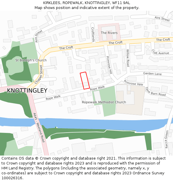 KIRKLEES, ROPEWALK, KNOTTINGLEY, WF11 9AL: Location map and indicative extent of plot