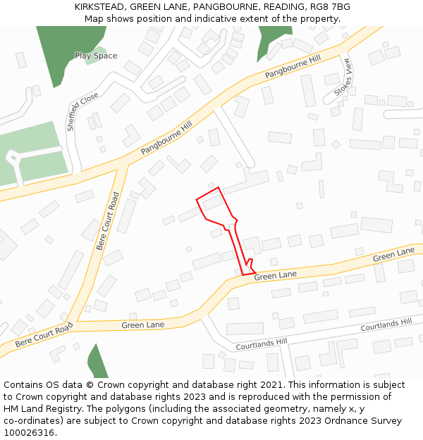 KIRKSTEAD, GREEN LANE, PANGBOURNE, READING, RG8 7BG: Location map and indicative extent of plot