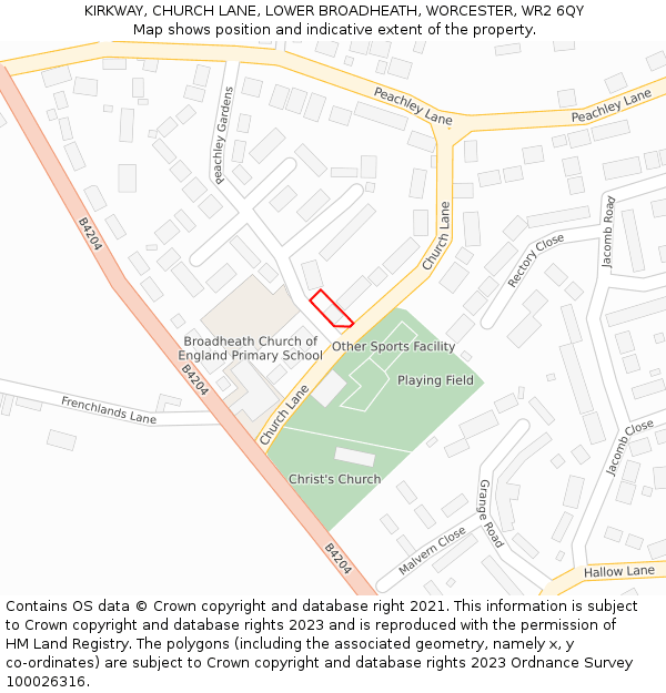 KIRKWAY, CHURCH LANE, LOWER BROADHEATH, WORCESTER, WR2 6QY: Location map and indicative extent of plot