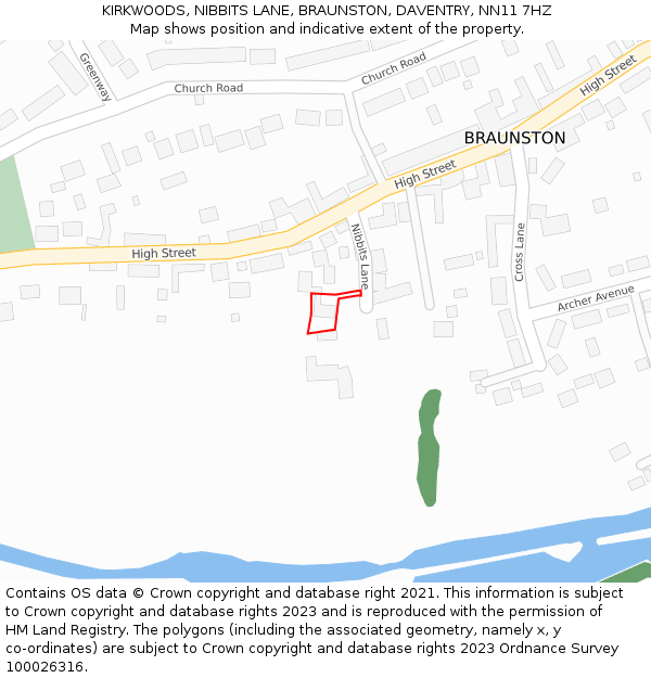 KIRKWOODS, NIBBITS LANE, BRAUNSTON, DAVENTRY, NN11 7HZ: Location map and indicative extent of plot