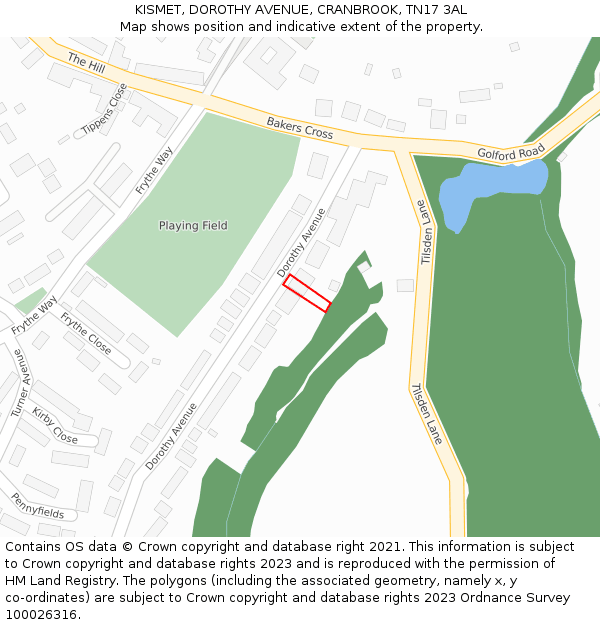 KISMET, DOROTHY AVENUE, CRANBROOK, TN17 3AL: Location map and indicative extent of plot