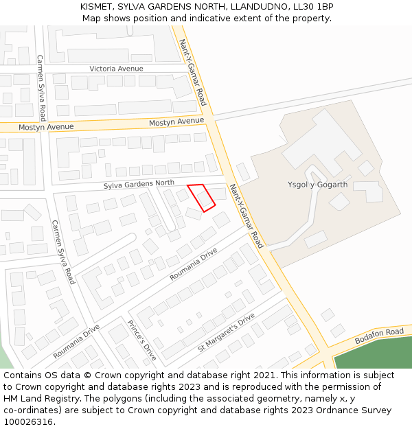 KISMET, SYLVA GARDENS NORTH, LLANDUDNO, LL30 1BP: Location map and indicative extent of plot