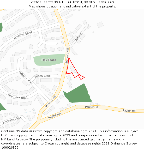 KISTOR, BRITTENS HILL, PAULTON, BRISTOL, BS39 7PG: Location map and indicative extent of plot