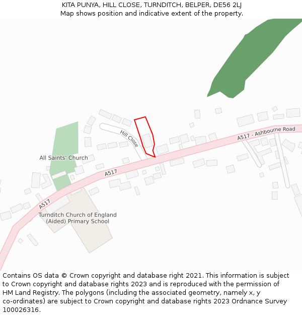 KITA PUNYA, HILL CLOSE, TURNDITCH, BELPER, DE56 2LJ: Location map and indicative extent of plot