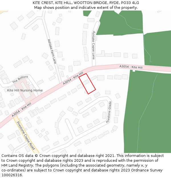 KITE CREST, KITE HILL, WOOTTON BRIDGE, RYDE, PO33 4LG: Location map and indicative extent of plot