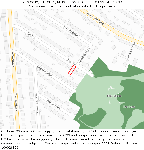 KITS COTY, THE GLEN, MINSTER ON SEA, SHEERNESS, ME12 2SD: Location map and indicative extent of plot