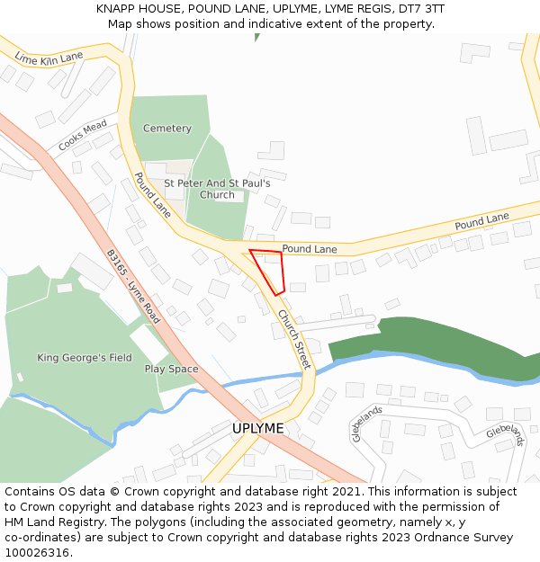 KNAPP HOUSE, POUND LANE, UPLYME, LYME REGIS, DT7 3TT: Location map and indicative extent of plot