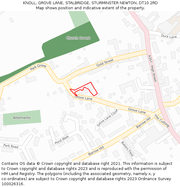 KNOLL, GROVE LANE, STALBRIDGE, STURMINSTER NEWTON, DT10 2RD: Location map and indicative extent of plot