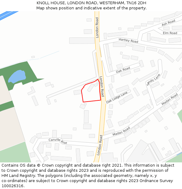 KNOLL HOUSE, LONDON ROAD, WESTERHAM, TN16 2DH: Location map and indicative extent of plot