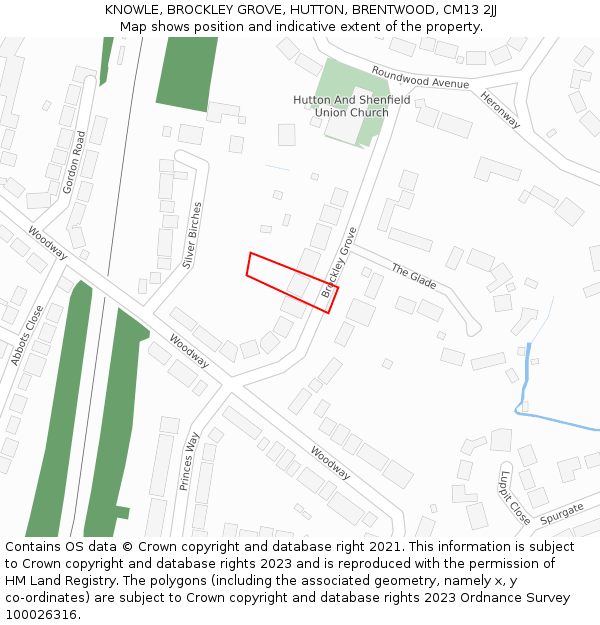 KNOWLE, BROCKLEY GROVE, HUTTON, BRENTWOOD, CM13 2JJ: Location map and indicative extent of plot