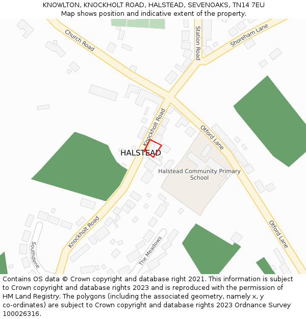 KNOWLTON, KNOCKHOLT ROAD, HALSTEAD, SEVENOAKS, TN14 7EU: Location map and indicative extent of plot