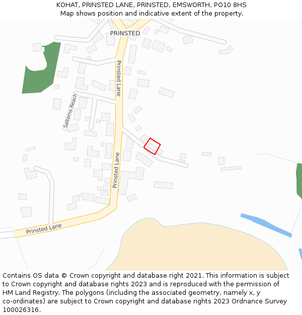 KOHAT, PRINSTED LANE, PRINSTED, EMSWORTH, PO10 8HS: Location map and indicative extent of plot