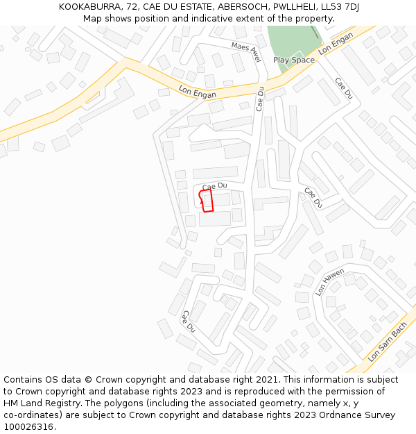 KOOKABURRA, 72, CAE DU ESTATE, ABERSOCH, PWLLHELI, LL53 7DJ: Location map and indicative extent of plot