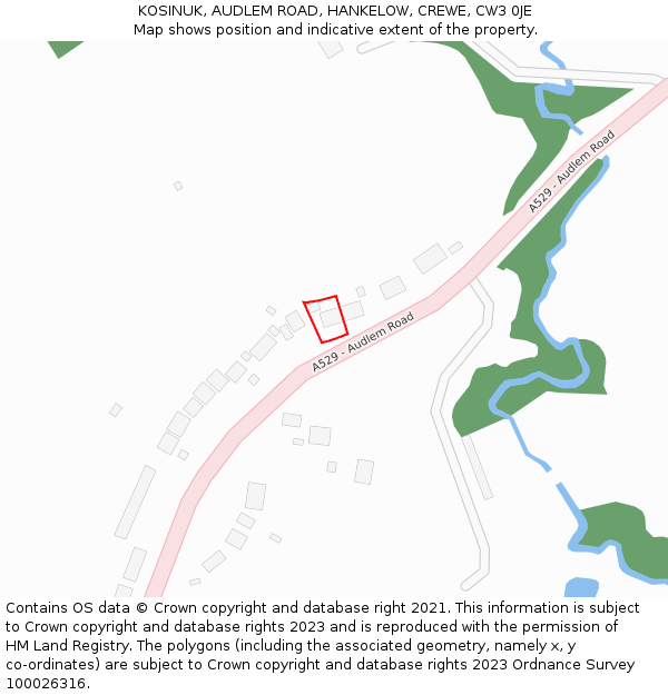 KOSINUK, AUDLEM ROAD, HANKELOW, CREWE, CW3 0JE: Location map and indicative extent of plot