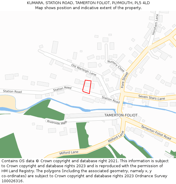 KUMARA, STATION ROAD, TAMERTON FOLIOT, PLYMOUTH, PL5 4LD: Location map and indicative extent of plot