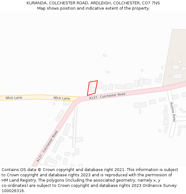 KURANDA, COLCHESTER ROAD, ARDLEIGH, COLCHESTER, CO7 7NS: Location map and indicative extent of plot