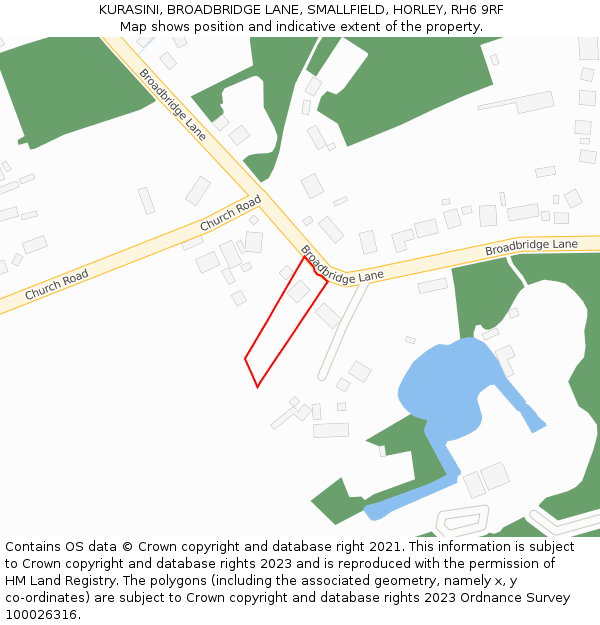 KURASINI, BROADBRIDGE LANE, SMALLFIELD, HORLEY, RH6 9RF: Location map and indicative extent of plot