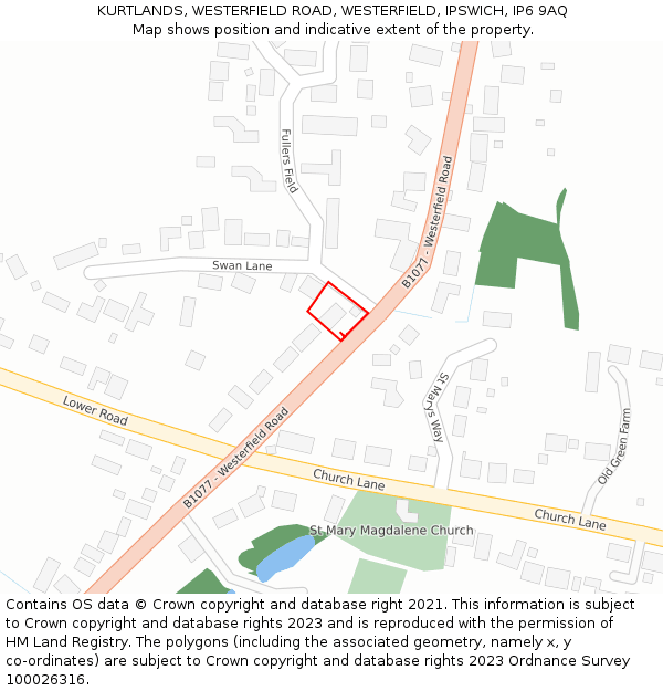 KURTLANDS, WESTERFIELD ROAD, WESTERFIELD, IPSWICH, IP6 9AQ: Location map and indicative extent of plot