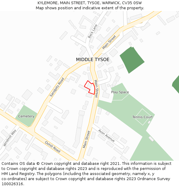 KYLEMORE, MAIN STREET, TYSOE, WARWICK, CV35 0SW: Location map and indicative extent of plot