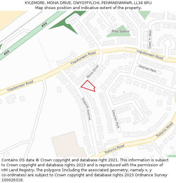 KYLEMORE, MONA DRIVE, DWYGYFYLCHI, PENMAENMAWR, LL34 6PU: Location map and indicative extent of plot