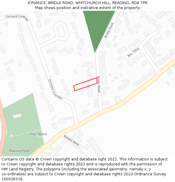 KYNANCE, BRIDLE ROAD, WHITCHURCH HILL, READING, RG8 7PR: Location map and indicative extent of plot