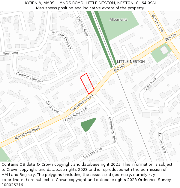 KYRENIA, MARSHLANDS ROAD, LITTLE NESTON, NESTON, CH64 0SN: Location map and indicative extent of plot