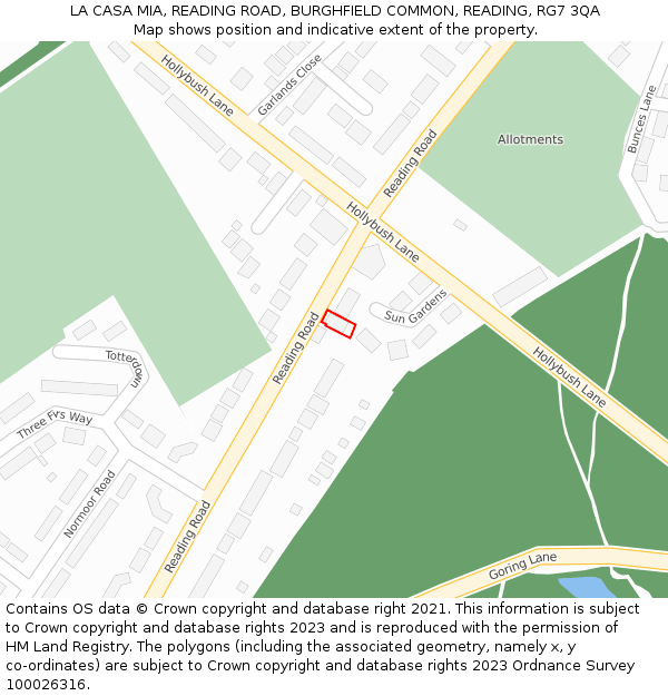 LA CASA MIA, READING ROAD, BURGHFIELD COMMON, READING, RG7 3QA: Location map and indicative extent of plot