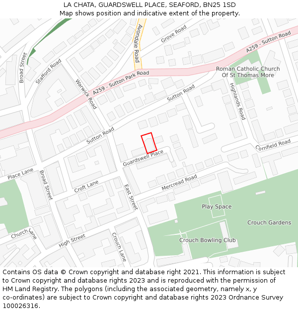 LA CHATA, GUARDSWELL PLACE, SEAFORD, BN25 1SD: Location map and indicative extent of plot