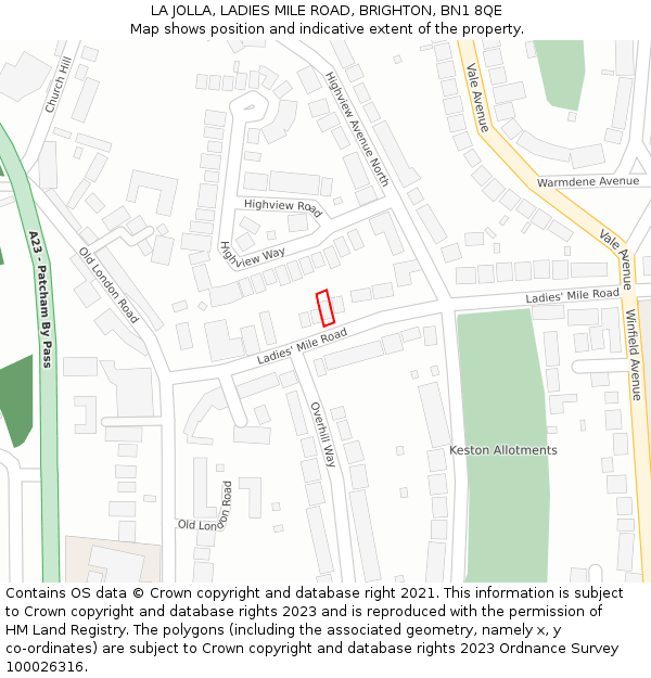 LA JOLLA, LADIES MILE ROAD, BRIGHTON, BN1 8QE: Location map and indicative extent of plot