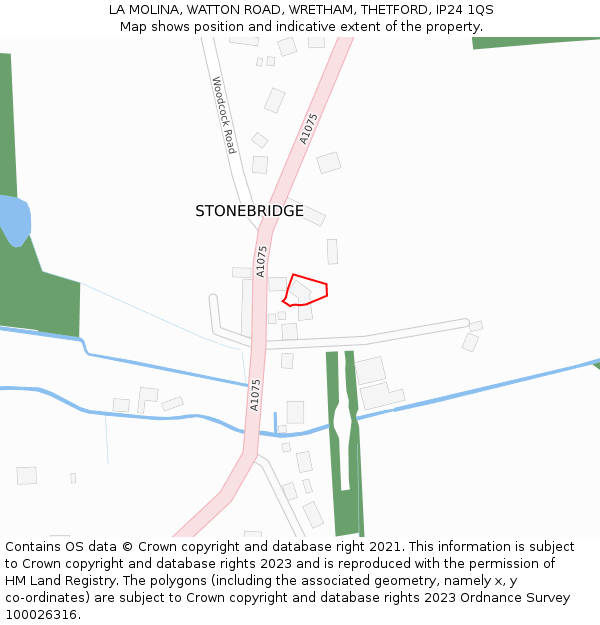 LA MOLINA, WATTON ROAD, WRETHAM, THETFORD, IP24 1QS: Location map and indicative extent of plot