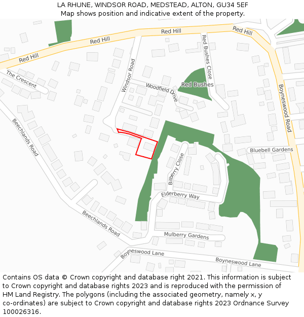 LA RHUNE, WINDSOR ROAD, MEDSTEAD, ALTON, GU34 5EF: Location map and indicative extent of plot